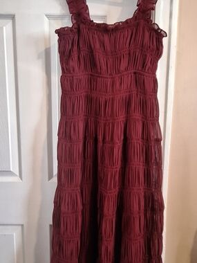 Max Studio Burgundy Smocked Maxi Dress